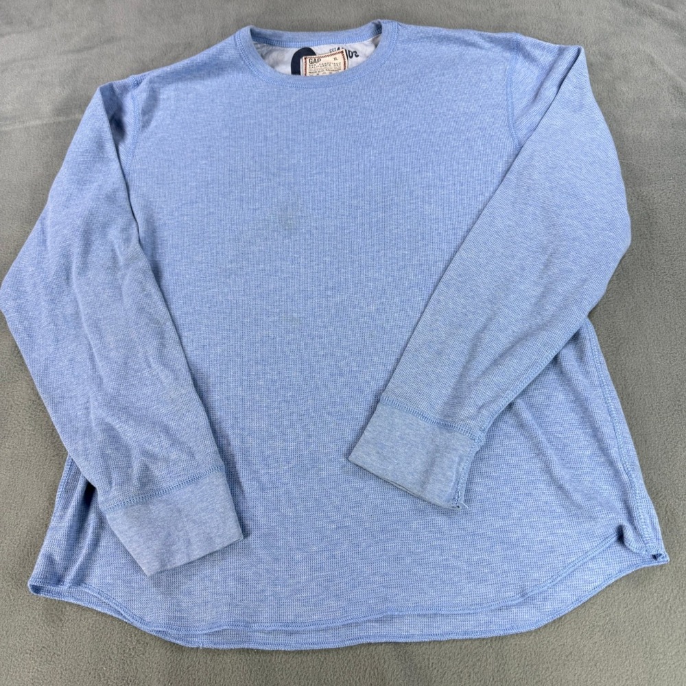 Gap Vintage Thermal Shirt Mens XL Blue Long Sleeve Waffle Knit Crewneck Layering